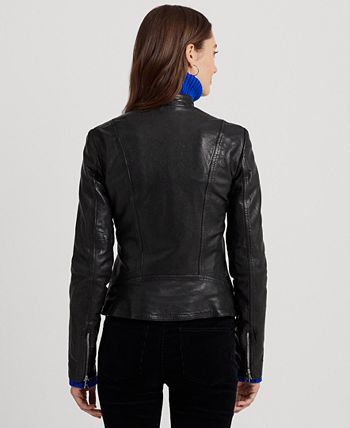 Lauren Ralph Lauren Lambskin Leather Long Sleeve Moto Statement Jacket
