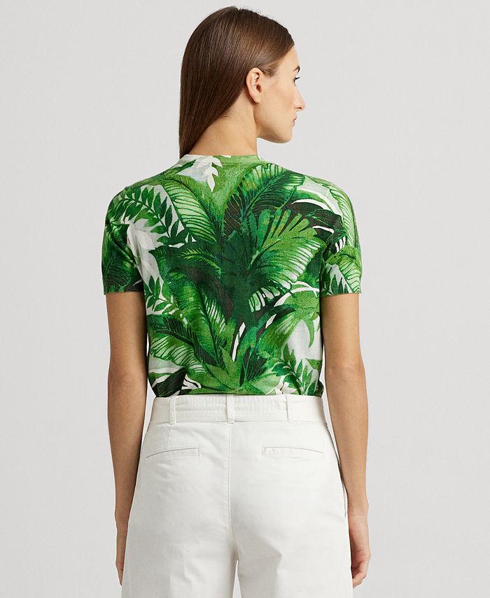Lauren Ralph Lauren Women's Palm Frond-Motif Short-Sleeve Sweater - Macy's