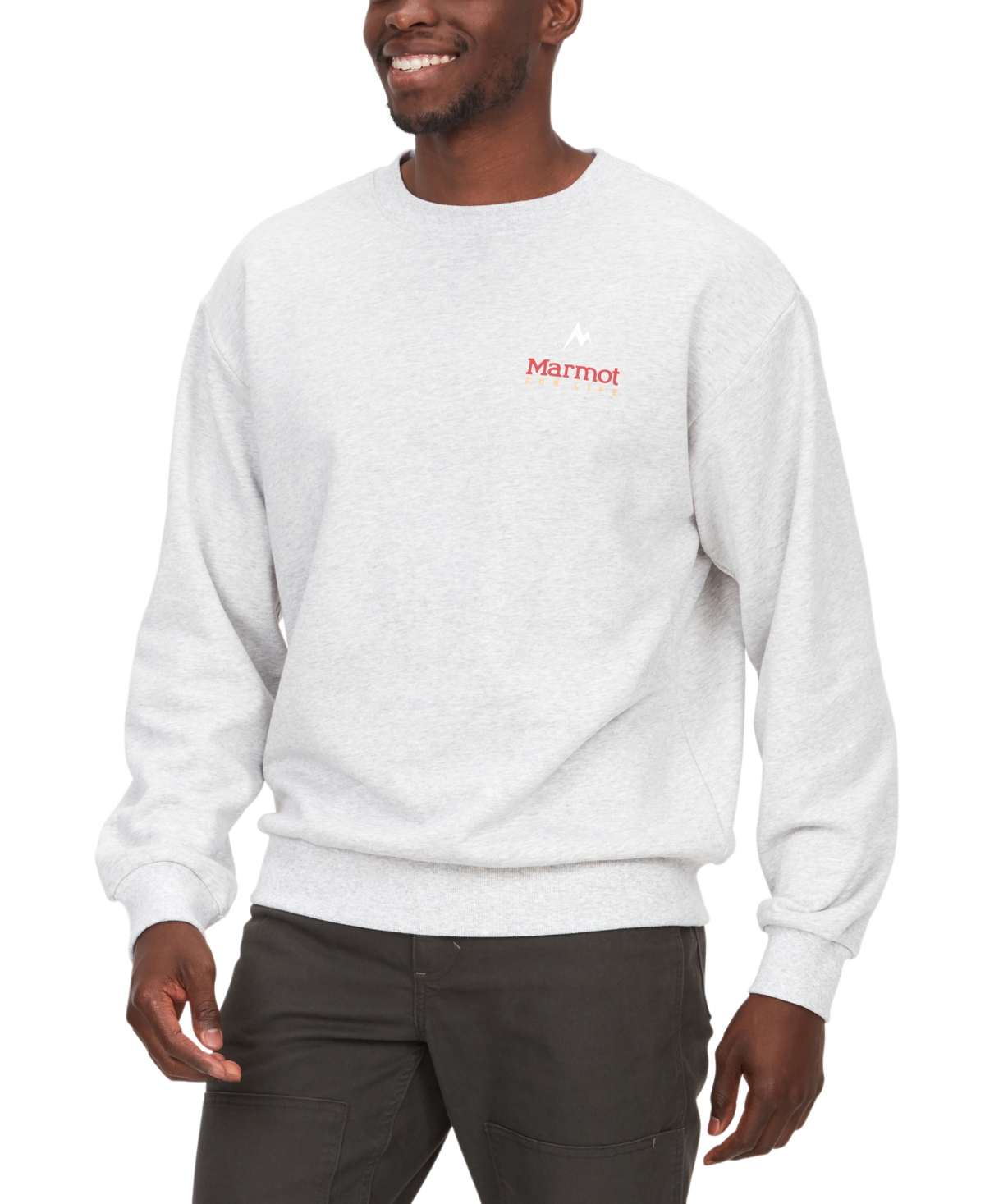 Marmot Men's  For Life Logo-print Crewneck Sweatshirt In Light Grey Heather