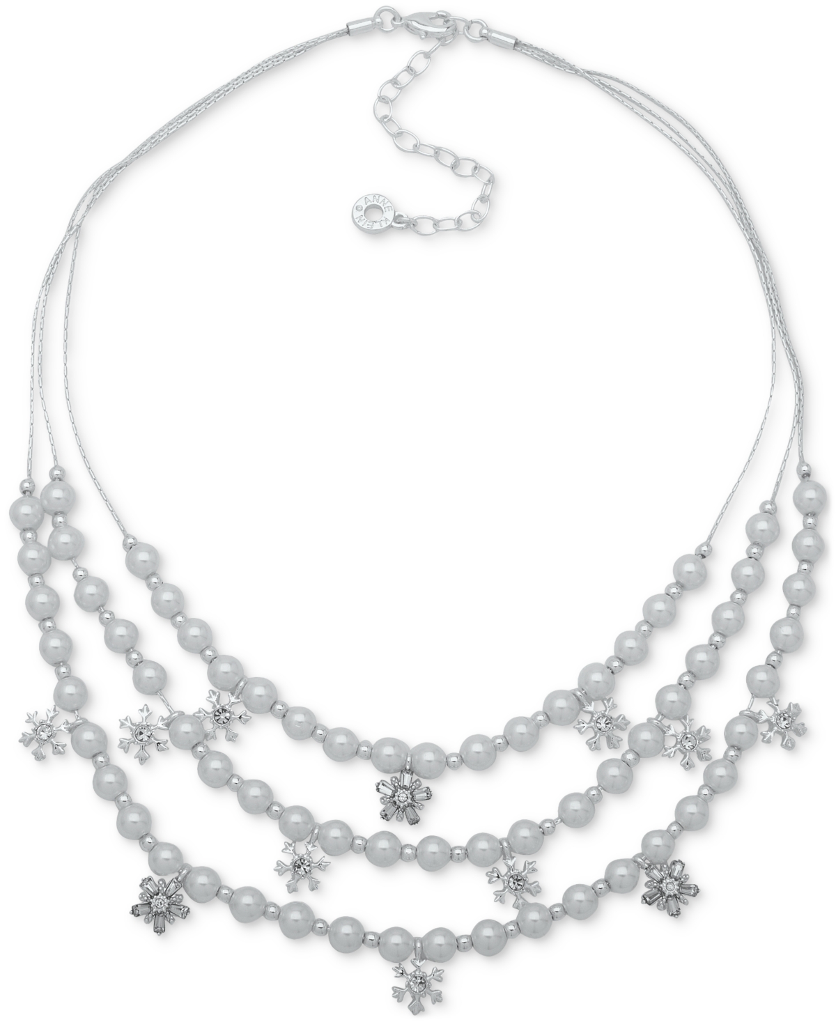 Silver-Tone Crystal Snowflake & Imitation Pearl Layered Collar Necklace, 16" + 3" extender - Crystal