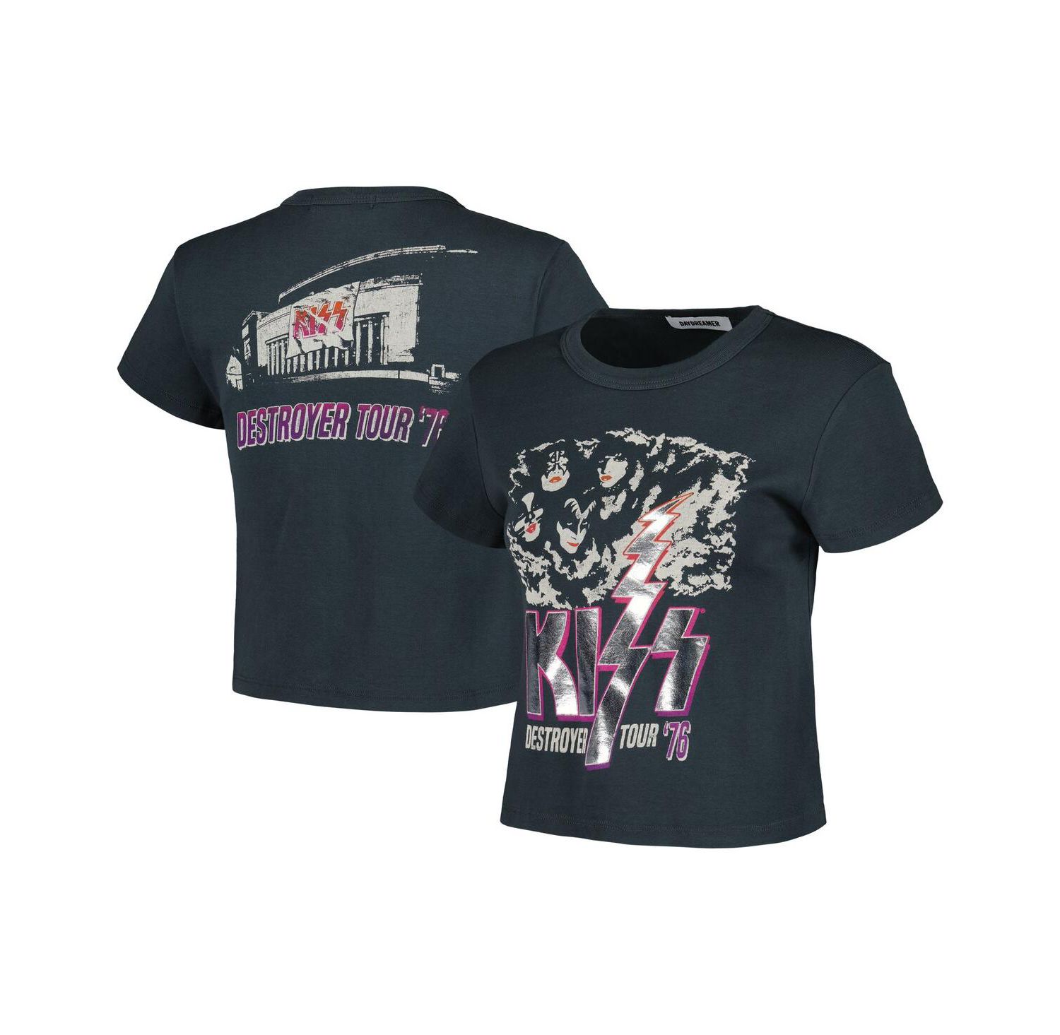 Women's Charcoal KISS Destroyer Tour '76 Graphic Shrunken T-shirt