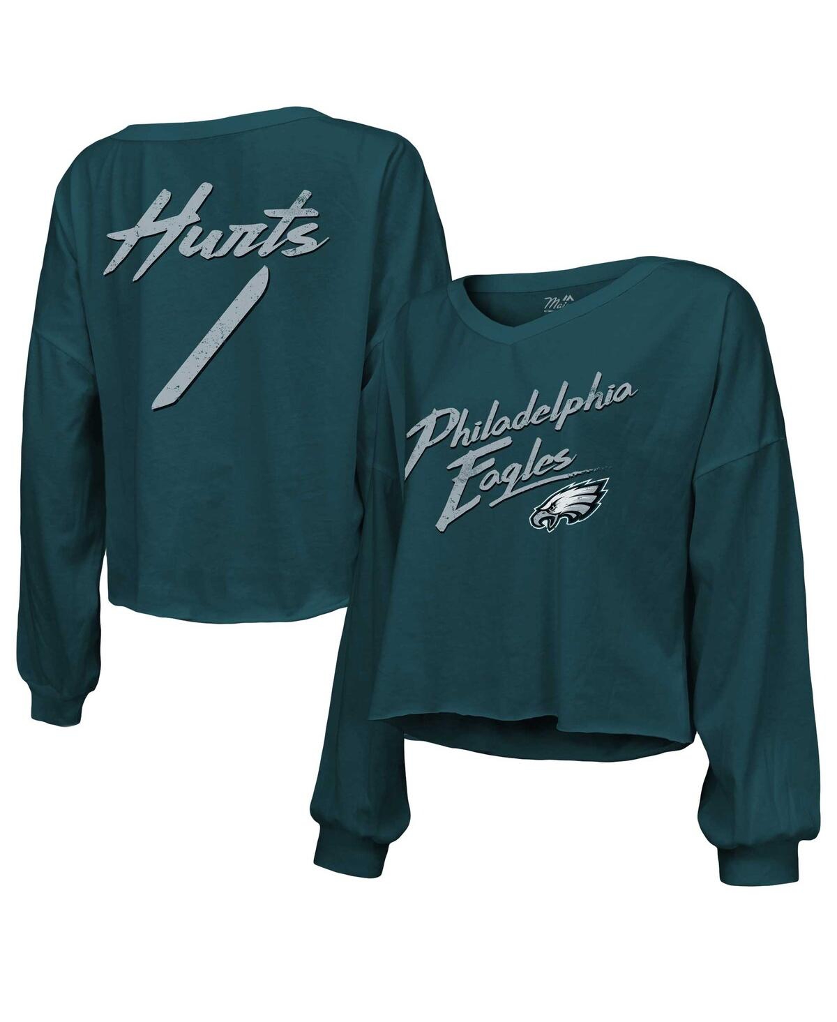 Majestic Women's  Threads Jalen Hurts Midnight Green Philadelphia Eagles Name And Number Off-shoulder