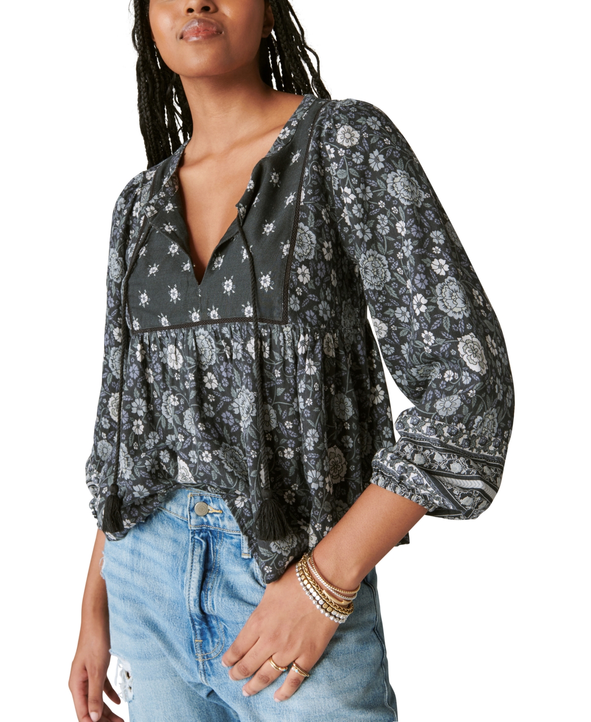 LUCKY BRAND WOMEN'S LONG SLEEVE PEASANT BLOUSE
