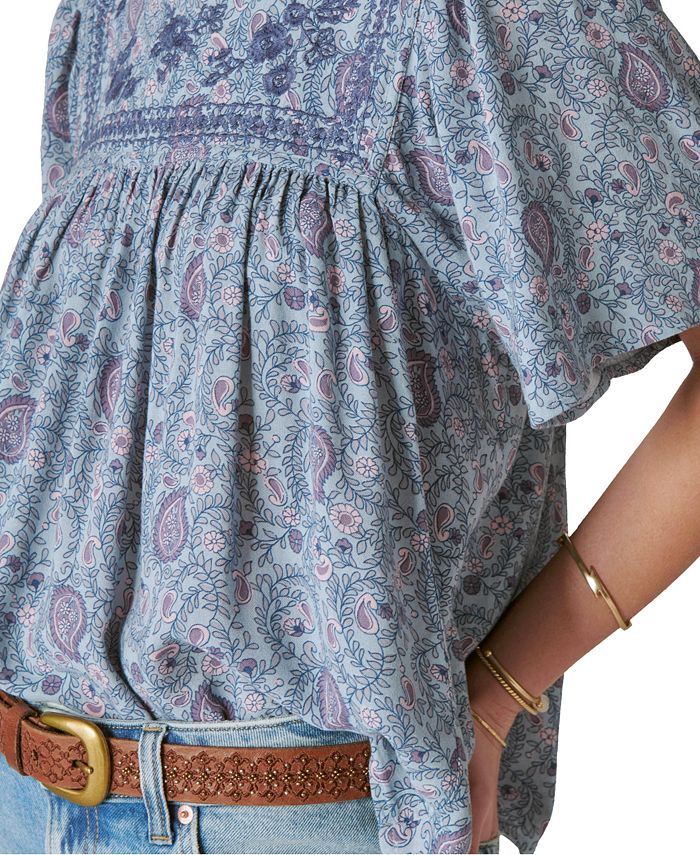 Lucky Brand Women's Short Sleeve Embroidered Top Macy's