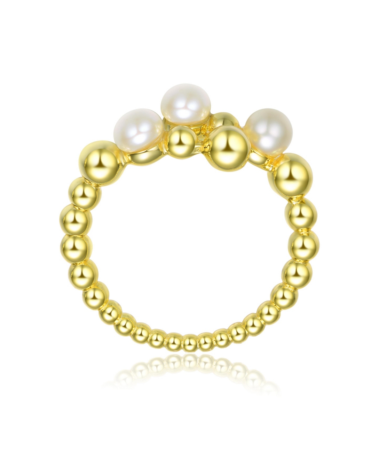 Genevive Sterling Silver 14KPlated Genuine Freshwater Pearl and Cubic Zirconia Adjustable Ring - Gold