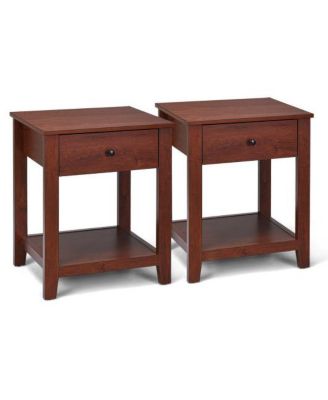 Set of 2 Nightstand with Storage Shelf and Pull Handle