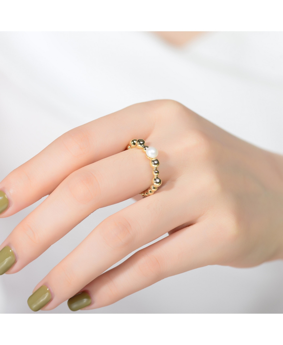 Genevive Sterling Silver 14KPlated and 4.5MM Fresh Water Pearl Ring - Gold