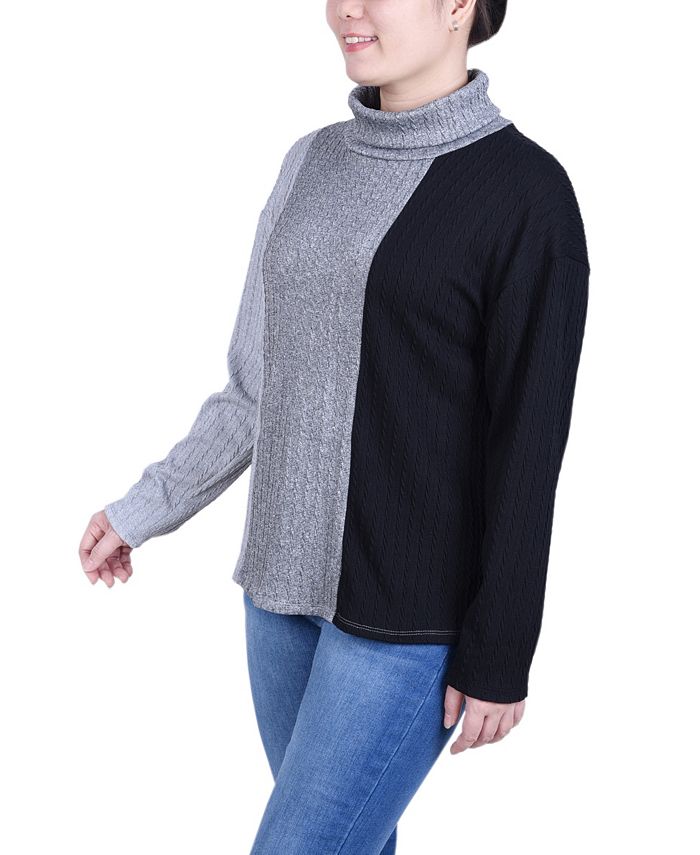 NY Collection Women's Long Sleeve Colorblocked Top - Macy's
