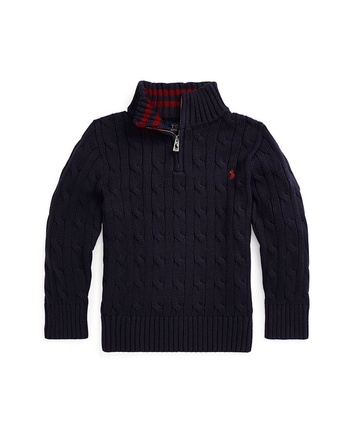 Polo Ralph Lauren Toddler and Little Boys Cable-Knit Cotton Quarter-Zip  Sweater - Macy's