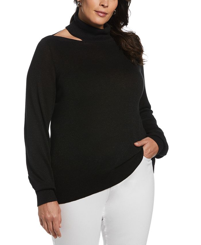 ELLA Rafaella Plus Size Rib Trim Long Sleeve Cut Out Sweater - Macy's