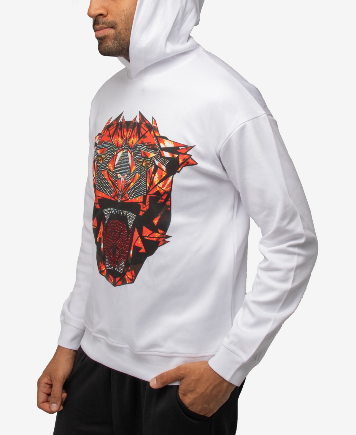 X-Ray Men's Pullover Rhinestone Roaring Panther Hoodie