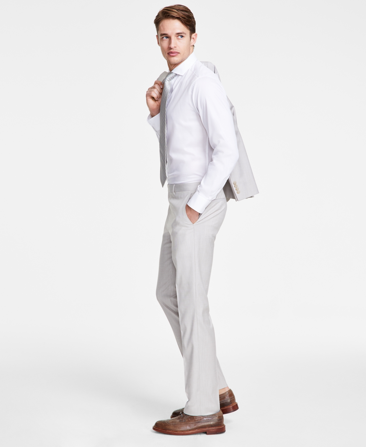 Men's Modern-Fit Natural Neat Suit Separate Pants - Natural