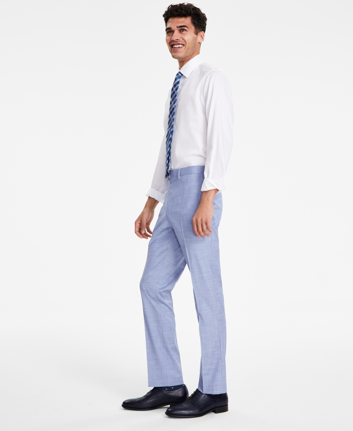 Men's Modern-Fit Bi-Stretch Light Blue Check Suit Separate Pants - Light Blue