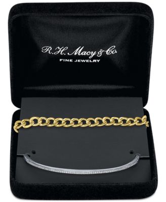 2-Pc. Set Diamond Bangle Bracelet (1/5 ct. t.w.) & Curb Link Chain Bracelet in Sterling Silver & 14k Gold-Plate