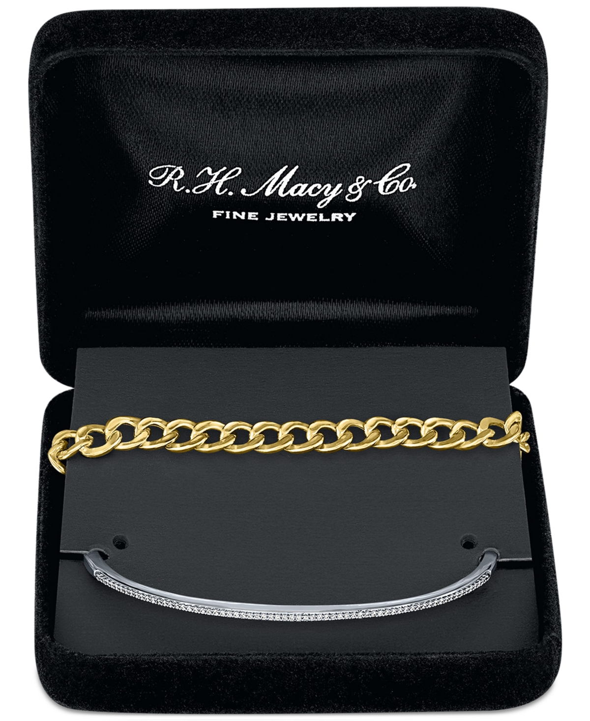 Shop Macy's 2-pc. Set Diamond Bangle Bracelet (1/5 Ct. T.w.) & Curb Link Chain Bracelet In Sterling Silver & 14k In Sterling Silver  Gold-plated Sterling Si