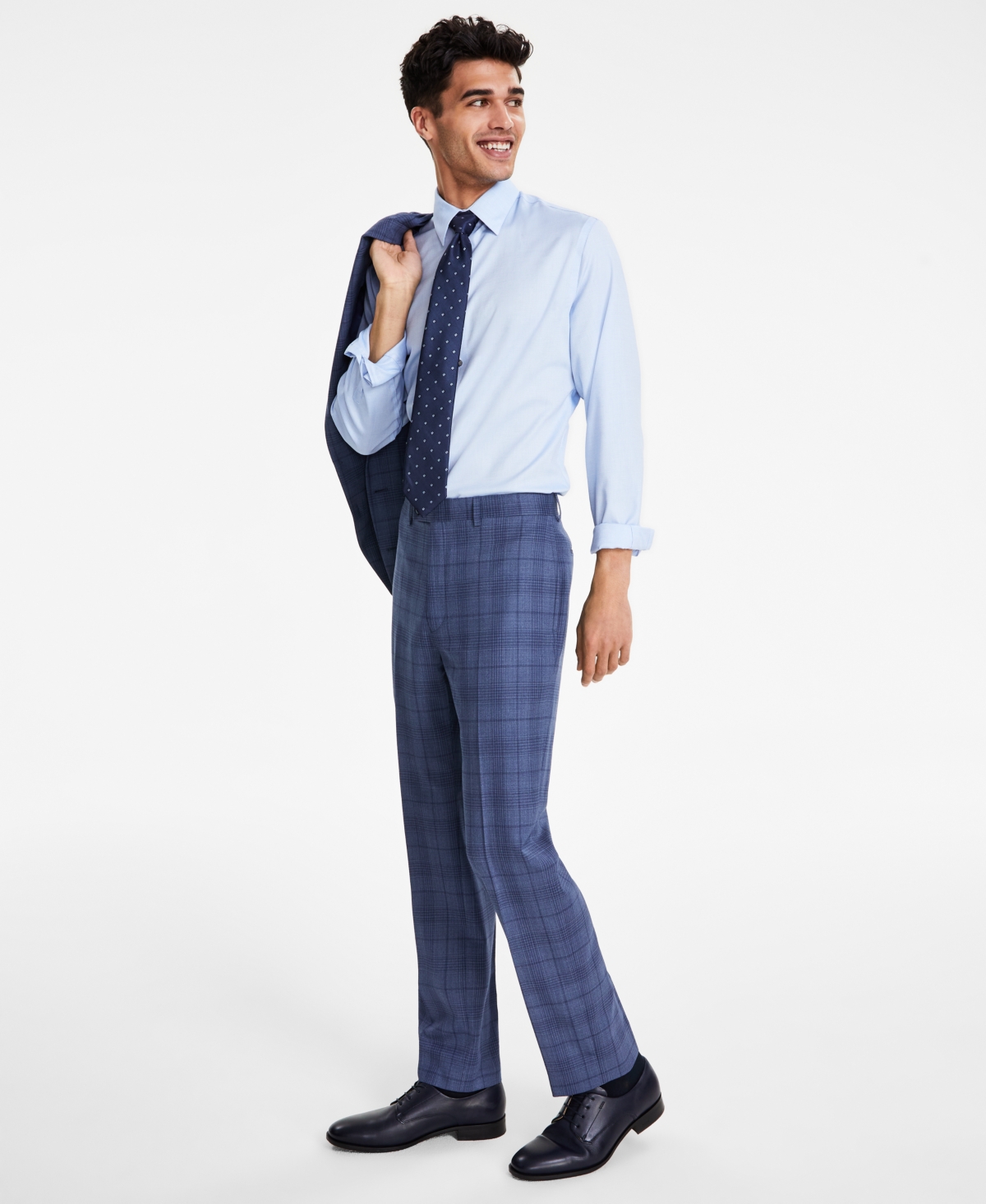 Shop Calvin Klein Men's Slim-fit Wool Blend Stretch Plaid Suit Separate Pants In Blue Plaid
