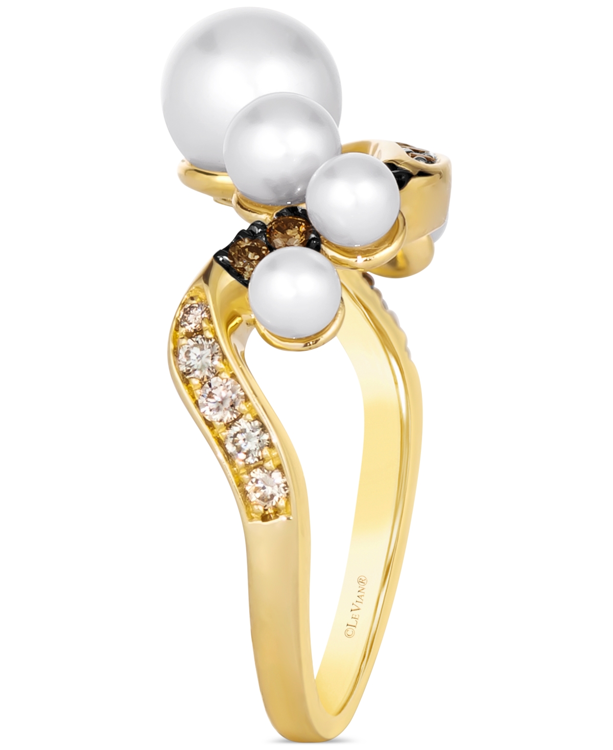 Le Vian Vanilla Pearls (3-7mm) & Diamond (1/3 ct. t.w.) Swoop Ring in 14k Gold - 14K Honey Gold Ring