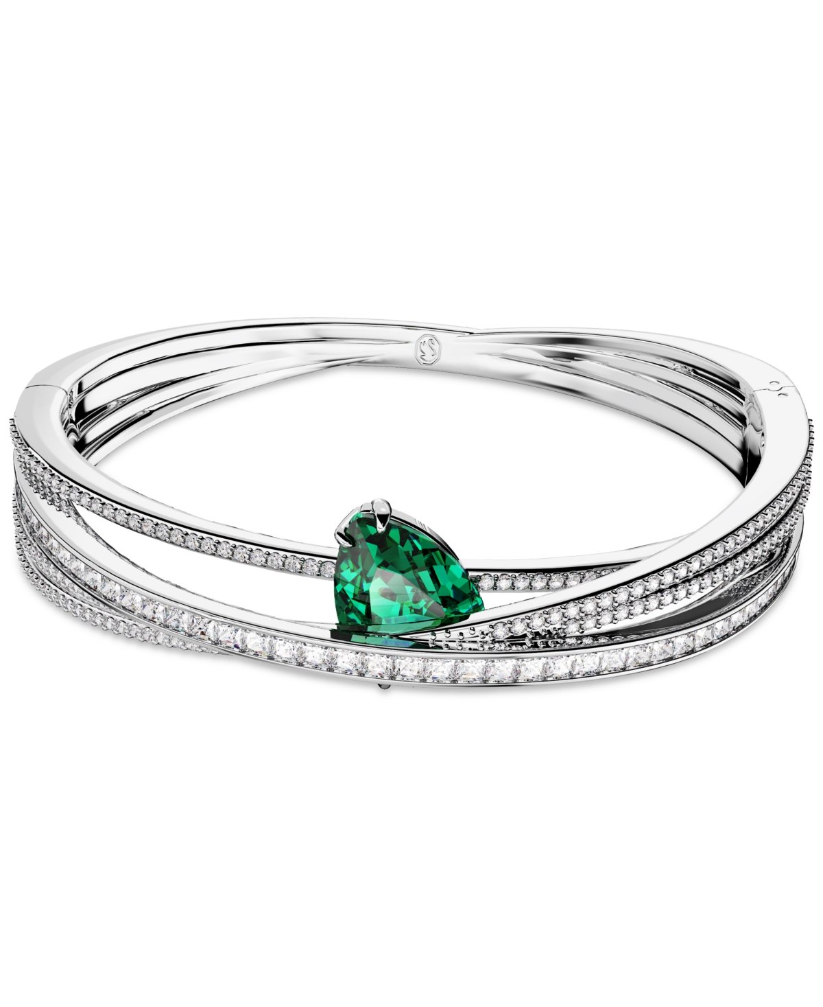 Shop Swarovski Silver-tone Hyperbola Green Stone Bangle Bracelet