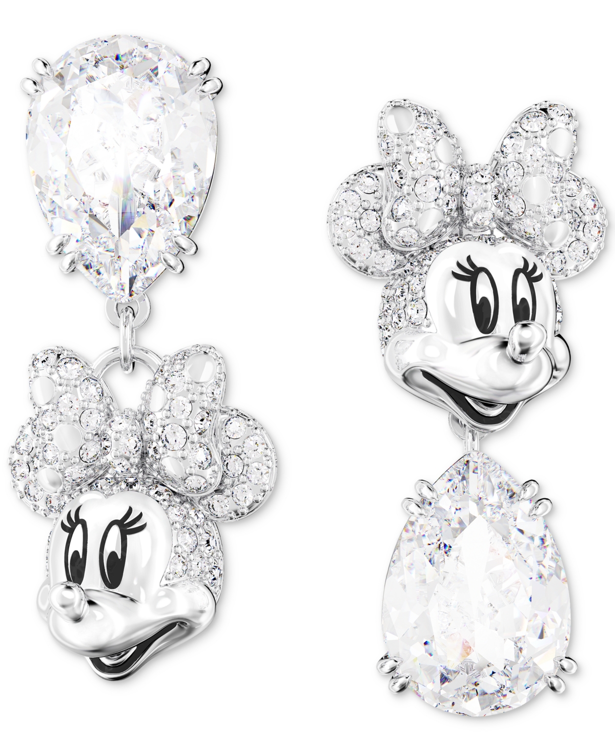 Swarovski Silver-tone Disney Minnie Mouse Crystal Drop Earrings In Silver