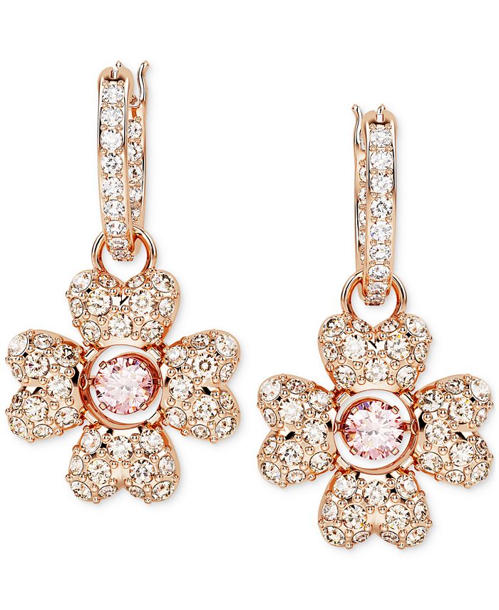 Swarovski Rose Gold-Tone Idyllia Crystal Clover Drop Earrings - Macy's