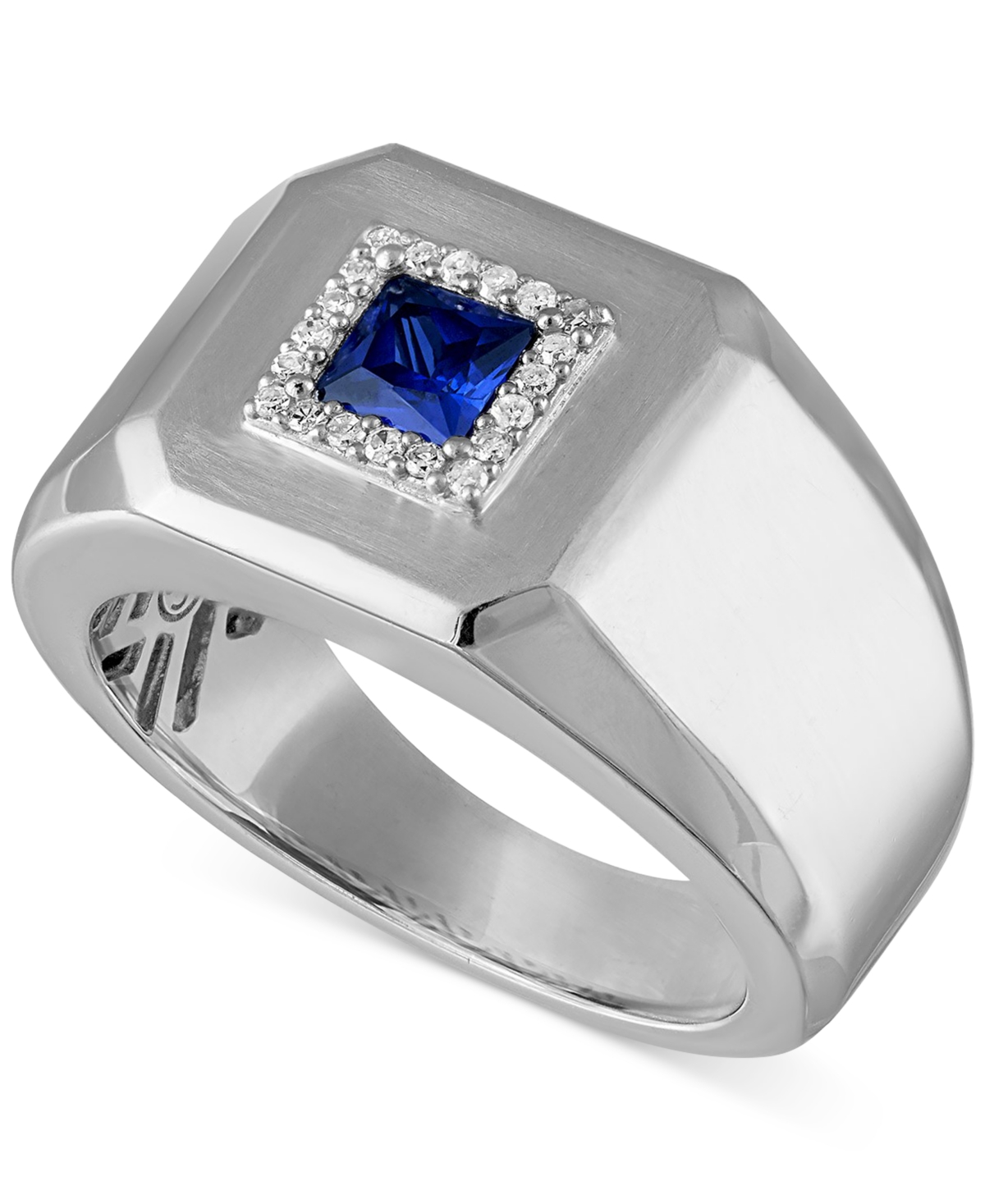 Men's Lab Created Sapphire (1/2 ct. t.w.) & Diamond (1/10 ct. t.w.) Ring in Sterling Silver - Silver