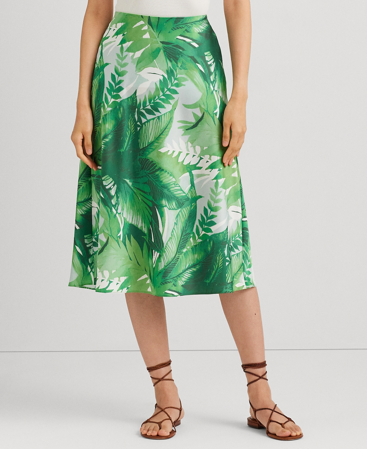 Lauren Ralph Lauren Women's Palm Frond-print Charmeuse Midi Skirt In Green