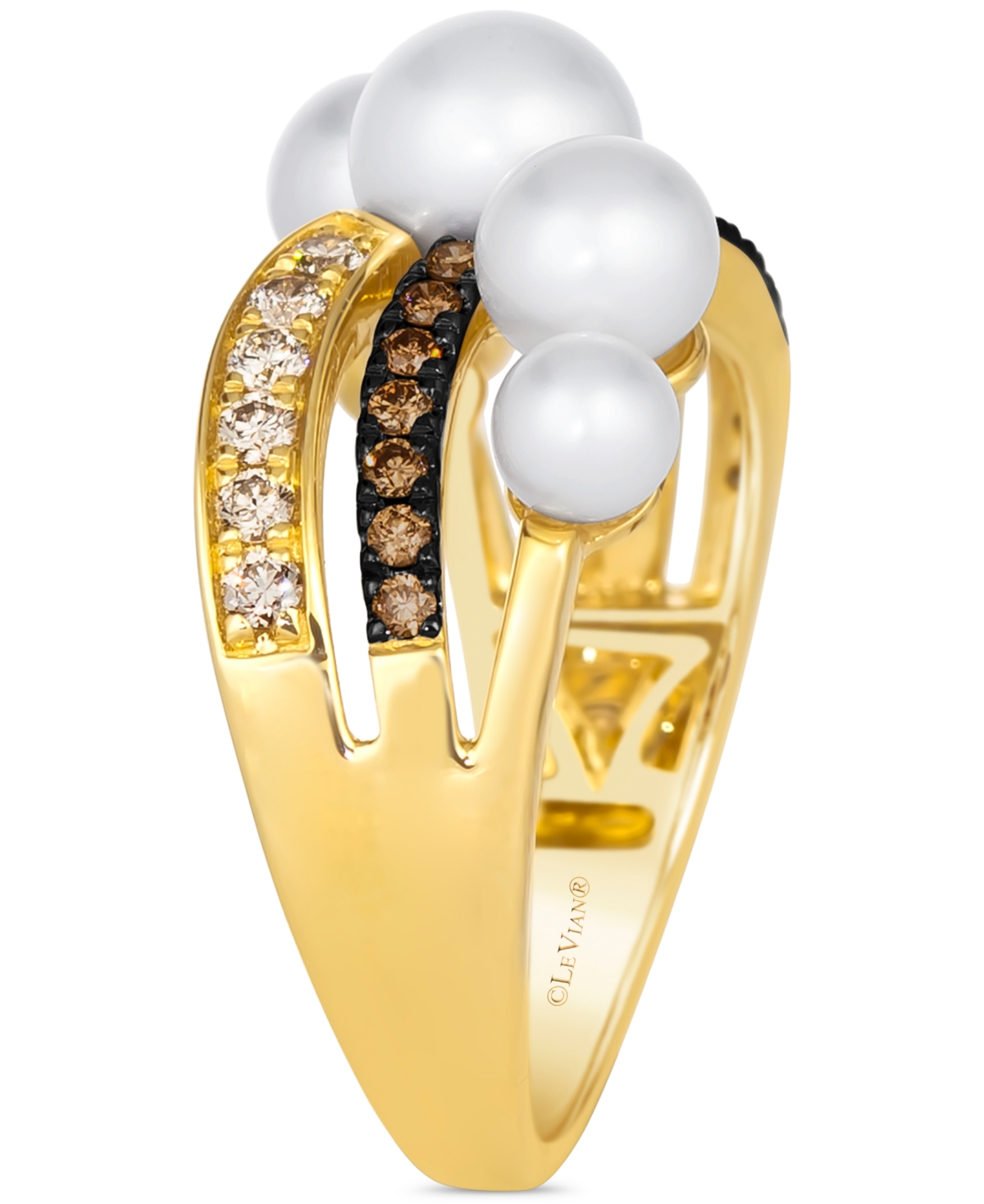 Shop Le Vian Vanilla Pearls (4-7mm) & Diamond (3/8 Ct. T.w.) Crossover Statement Ring In 14k Gold In K Honey Gold Ring