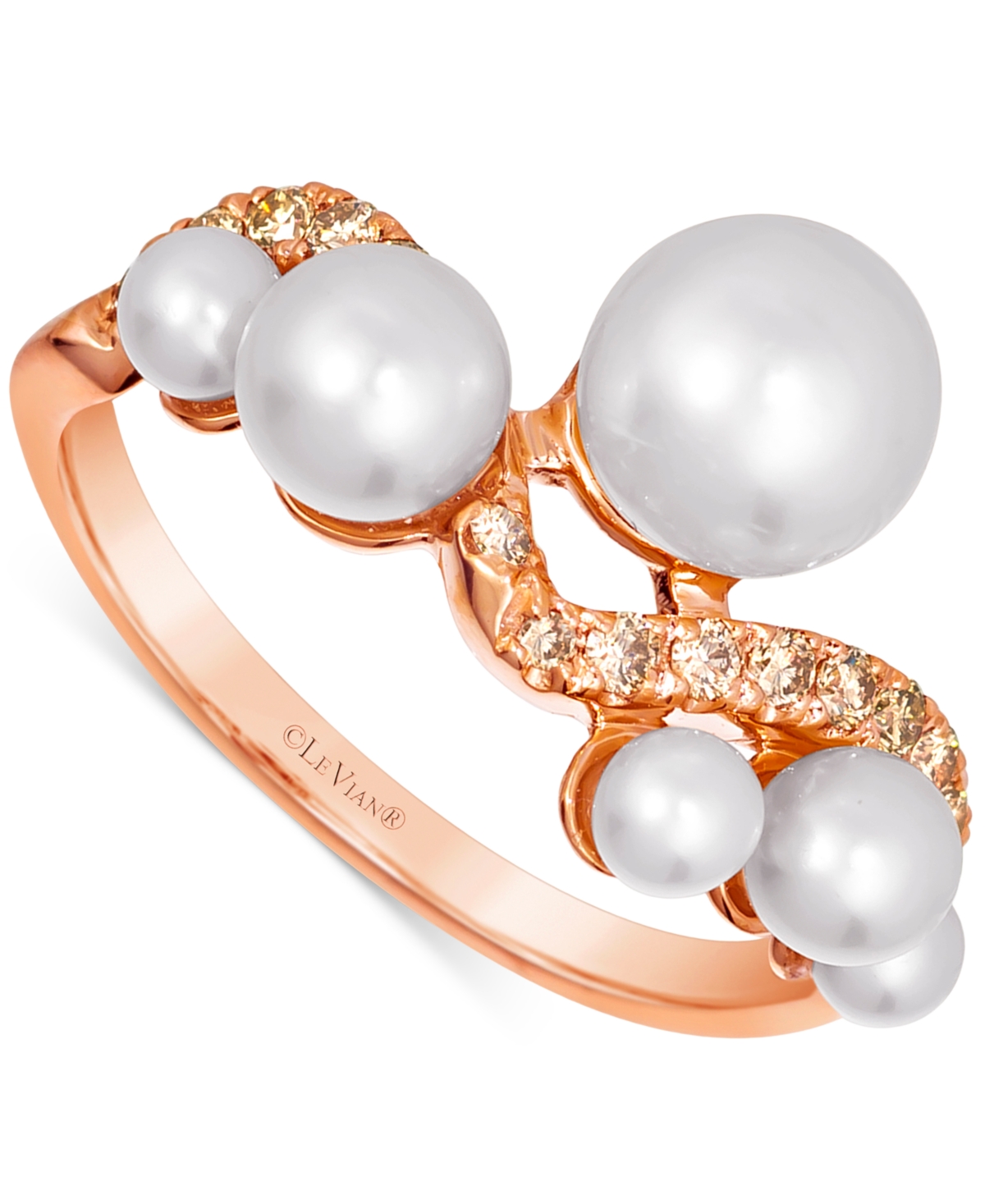 Le Vian Vanilla Pearls (3-8mm) & Nude Diamond (3/8 Ct. T.w.) Wavy Ring In 14k Rose Gold In K Strawberry Gold Ring