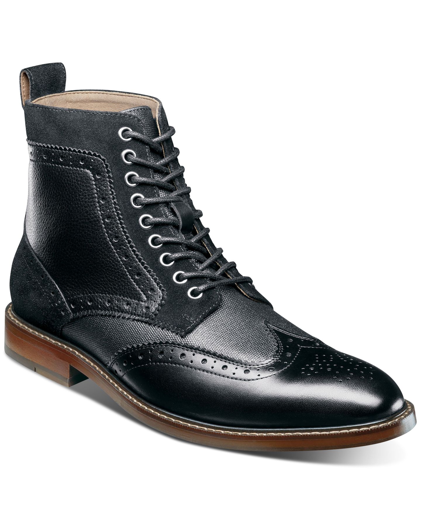 Мужские ботинки Stacy Adams Finnegan Wingtip Lace-Up, цвет: Чёрный разноцветный — фото 1