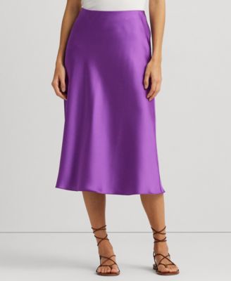 로렌 랄프로렌 Lauren Ralph Lauren Womens Satin Charmeuse Midi Skirt,Purple Jasper