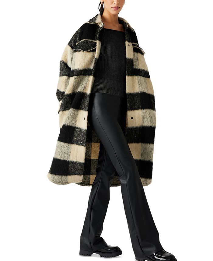Steve Madden Zoey Brushed Plaid Jacket in Peacoat Navy , Size Small