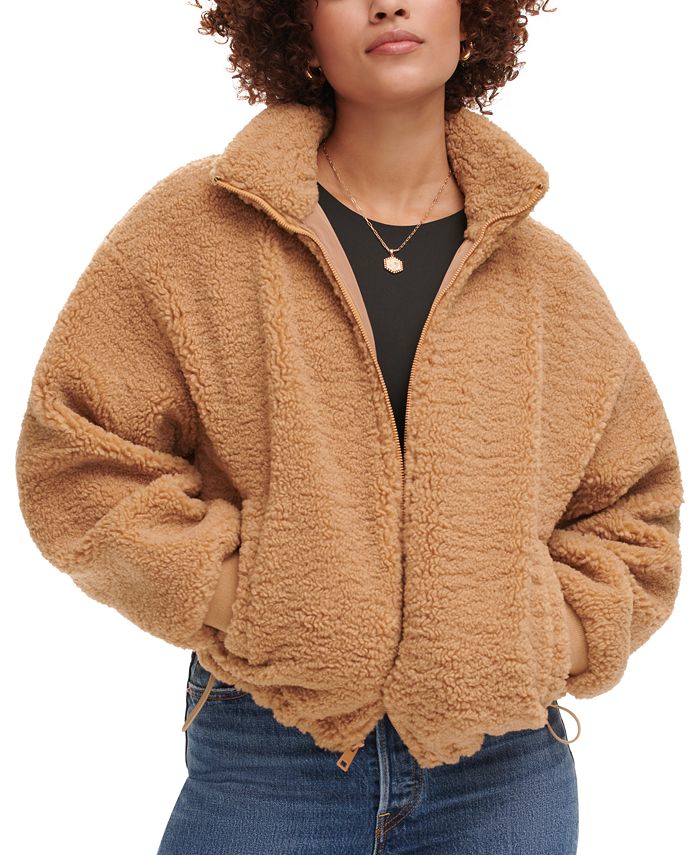QINSEN Women's Full Zip Fleece Short Jacket Warm Winter Long Sleeve Stand  Collar Sherpa Crop Coat : : Clothing, Shoes & Accessories