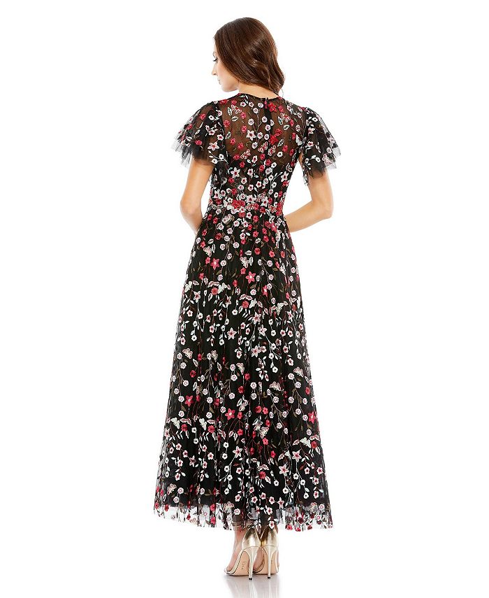 Mac Duggal Women's Embellished Butterfly Tea Length A Line Dress - Macy's