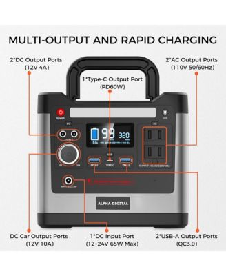 320W Portable Power Station- 298Wh/93120mAh, 8x Outputs: AC/12V DC/USB