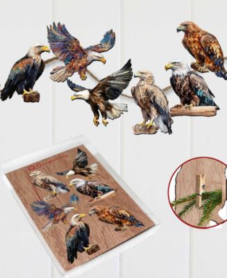 Holiday Wooden Clip-On Ornaments Eagle's Flight Set of 6 G. DeBrekht