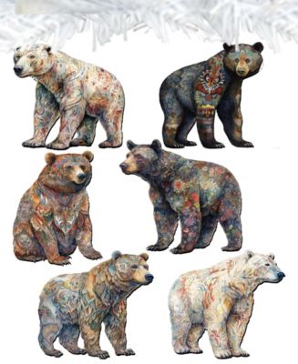 Holiday Wooden Clip-On Ornaments Bear Parade Set of 6 G. DeBrekht