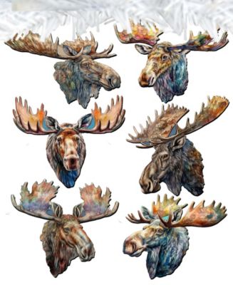 Holiday Wooden Clip-On Ornaments Majestic Moose Set of 6 G. DeBrekht