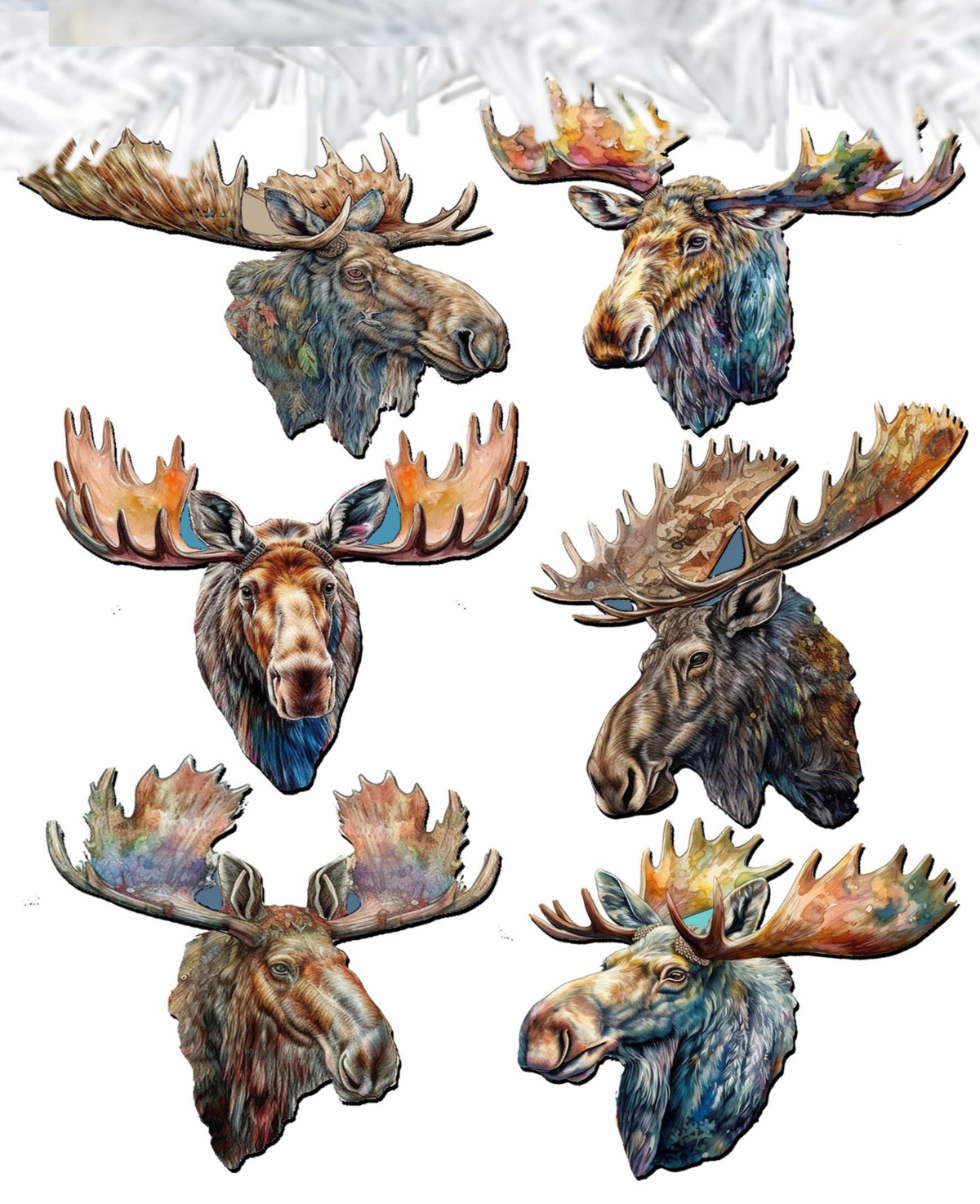 Designocracy Holiday Wooden Clip-on Ornaments Majestic Moose Set Of 6 G. Debrekht In Multi Color