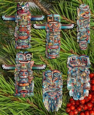 Holiday Wooden Clip-On Ornaments Spirit of the Totem Set of 6 G. DeBrekht