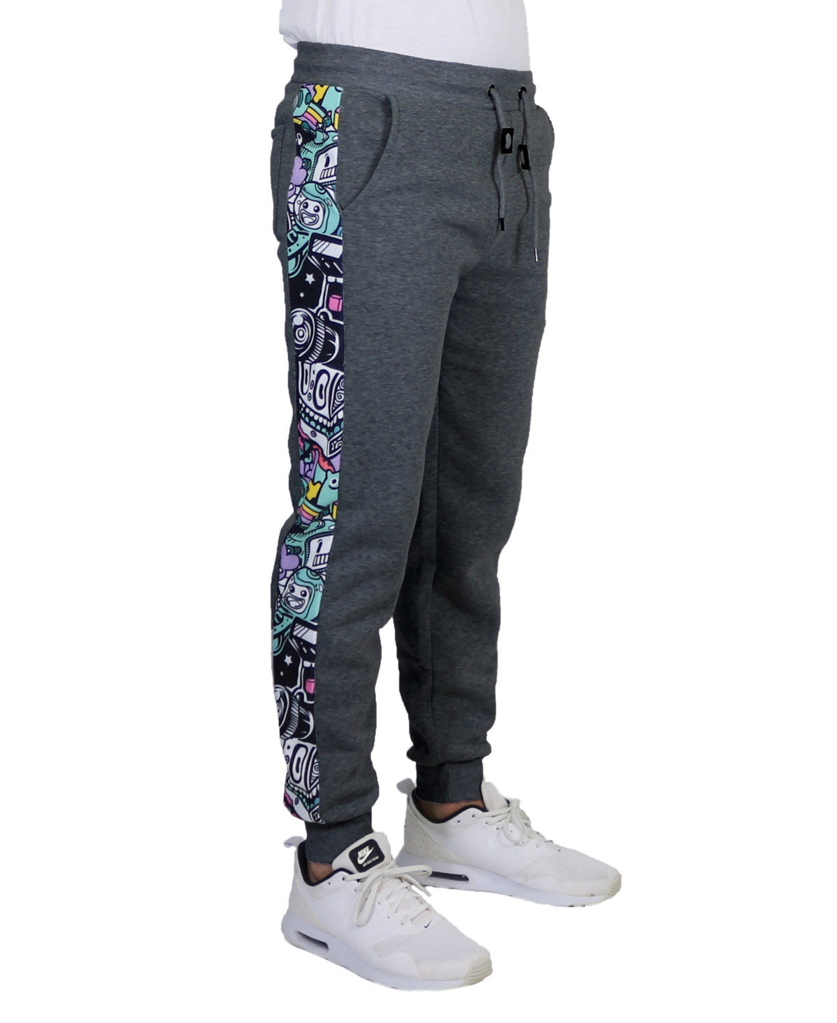 Men's Fleece-Lined Jogger Sweatpants with Contrast Trim Design - Charcoal