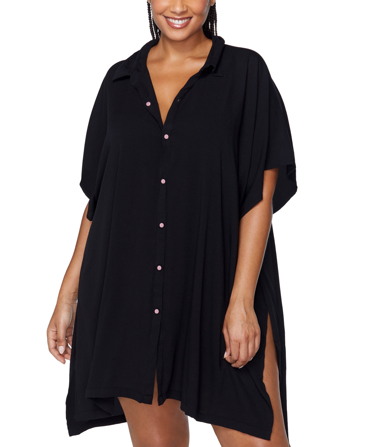 Shop Raisins Curve Trendy Plus Size Vacay Oversized Cover-up In Black