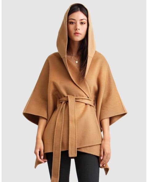 Женское пальто Belle & Bloom Jacksons Landing Wool Blend Cape, цвет: Тёмный верблюжий