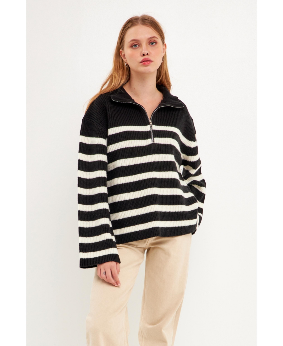 English Factory Women's Striped Half-Zip Sweater -white