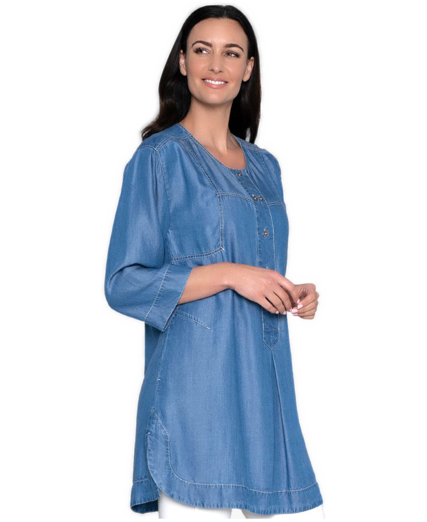 Women's Collarless Quarter Sleeve Pullover Tunic