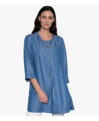Women's Collarless Quarter Sleeve Pullover Tunic