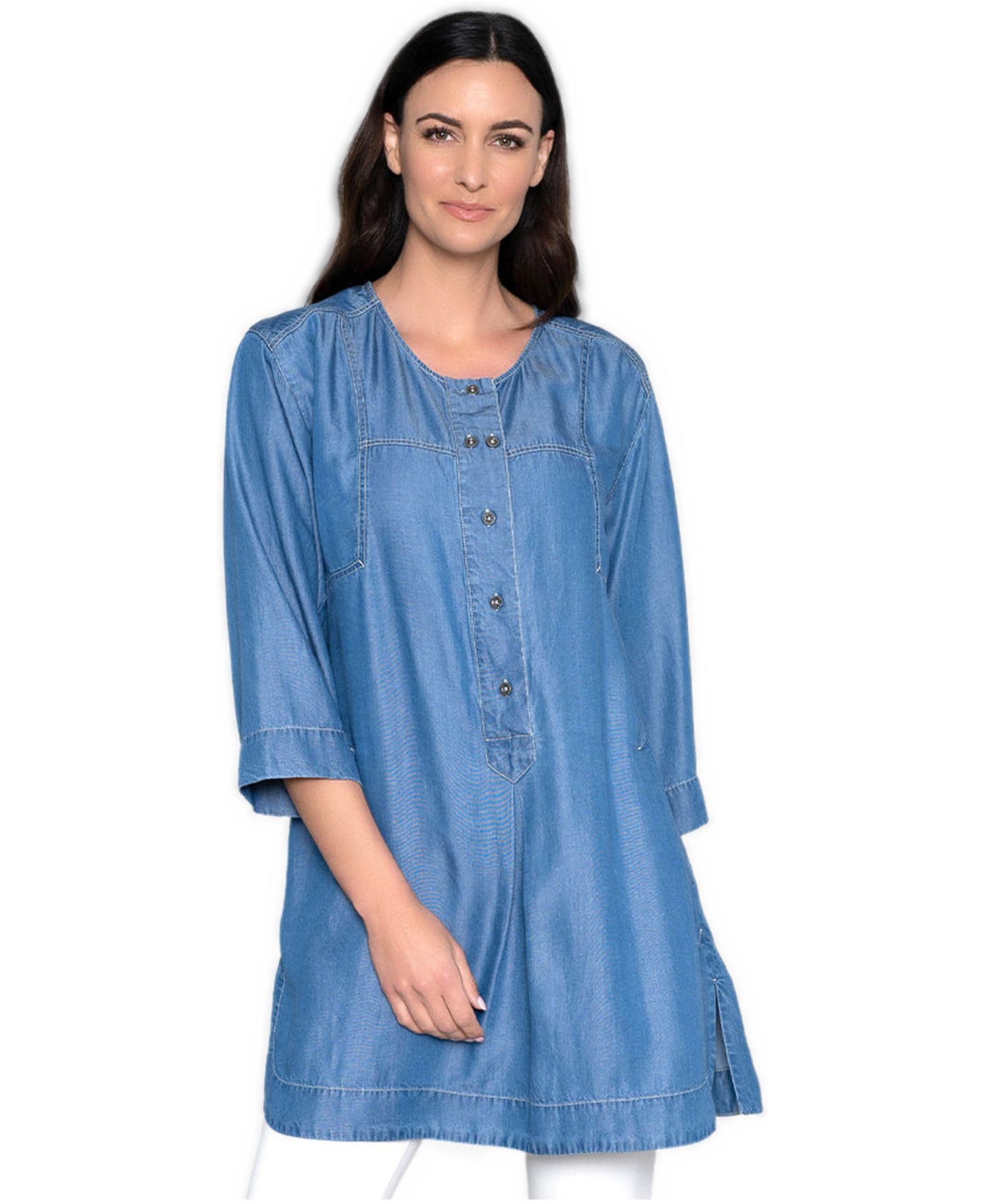 Women's Collarless Quarter Sleeve Pullover Tunic