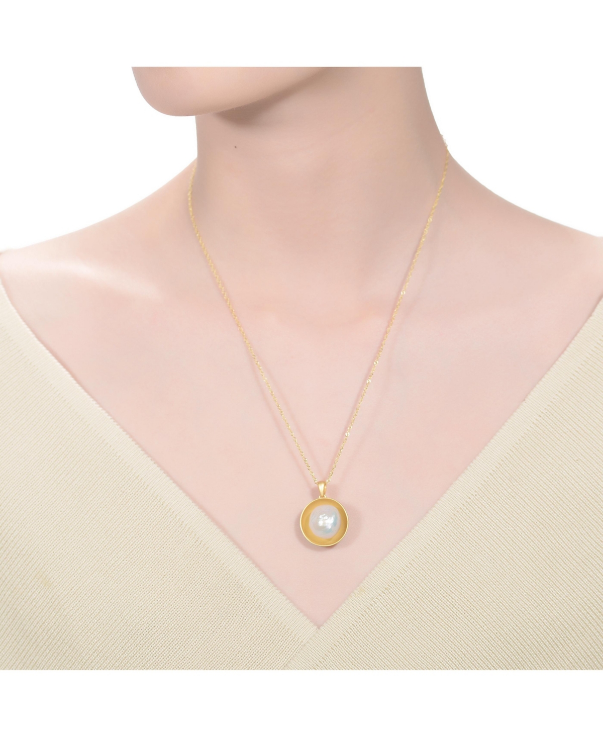 Genevive Sterling Silver 14KPlated with Genuine Freshwater Pearl Pendant Necklace - Gold