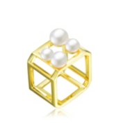Sterling Silver 14K Gold Plated 5-7MM Fresh Water Pearls Geometric Ring - Gold