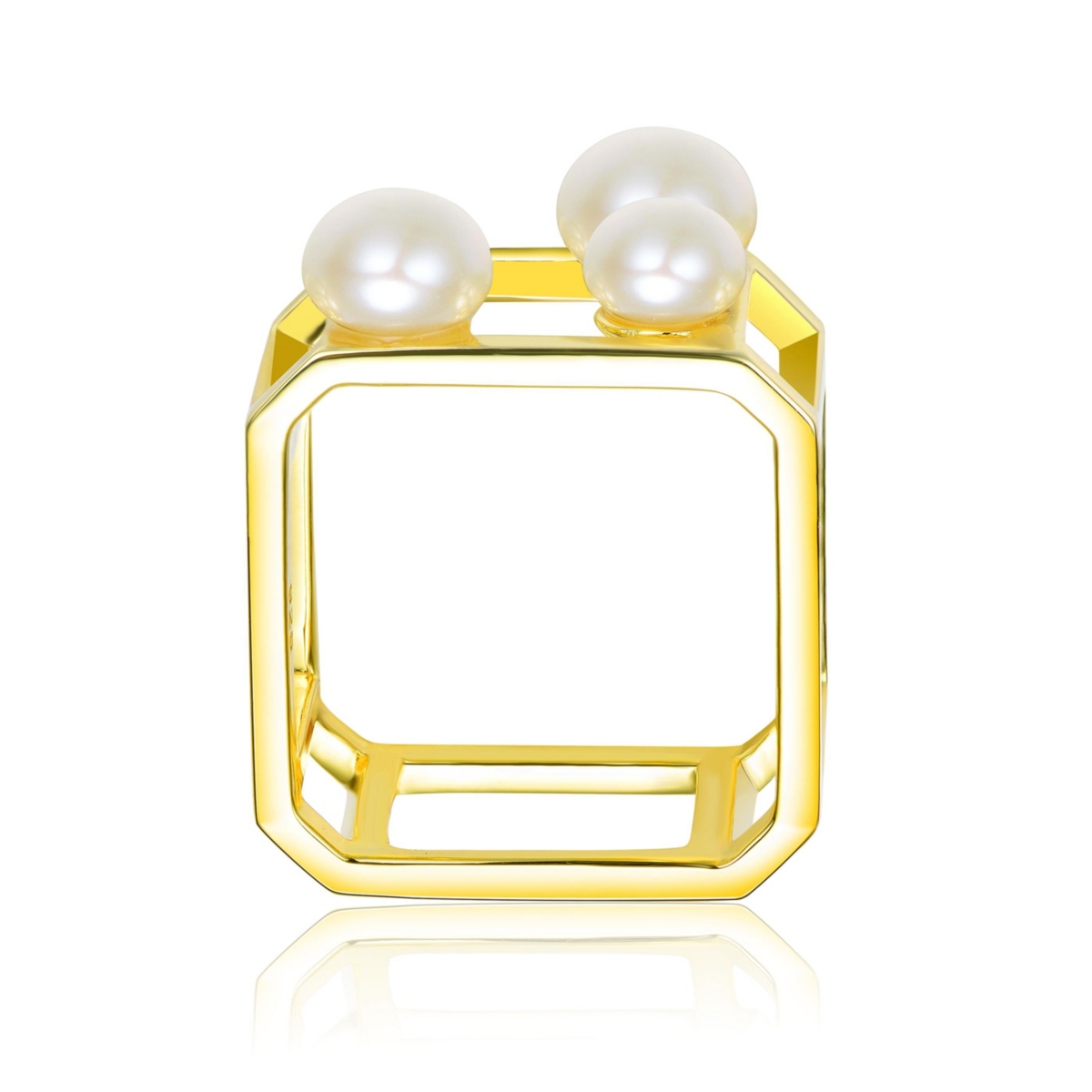 Genevive Sterling Silver 14KPlated 5-7MM Fresh Water Pearls Geometric Ring - Gold
