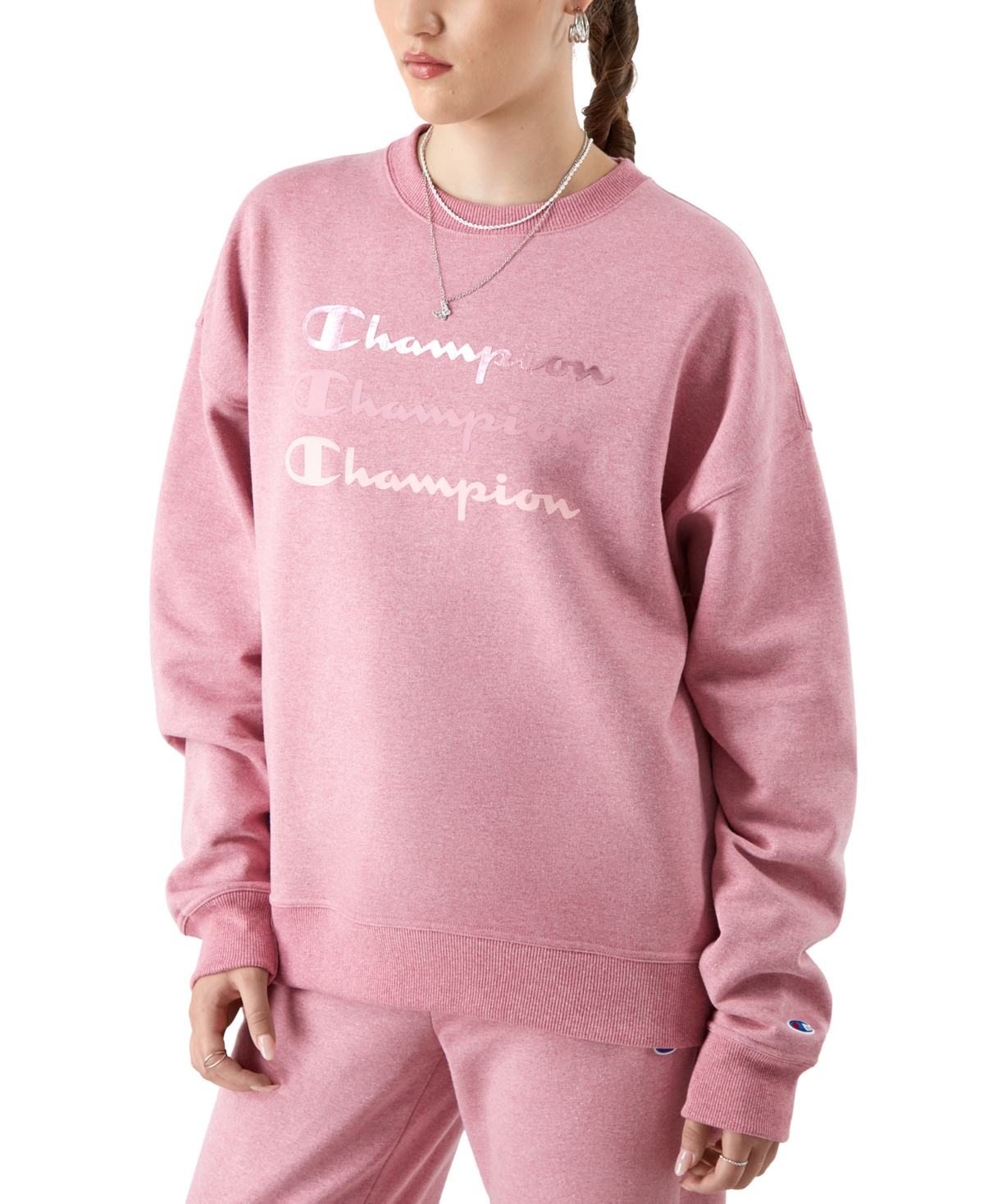 Champion Women's Powerblend Crewneck Sweatshirt In Terracotta Pink - Main Image